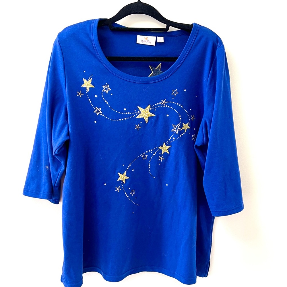 Quacker Factory 1X Wishing On A Star 3/4 sleeve top